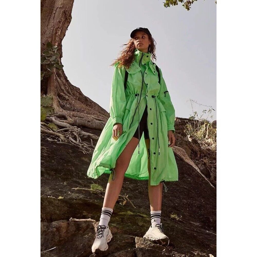 NWT‎ Free People Movement Aurora Maxi Windbreaker Parka Jacket Neon Lime XS $228 - Picture 2 of 14